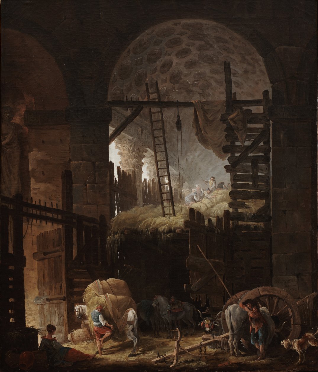 Interno della Villa Giulia con fienaioli da Hubert Robert