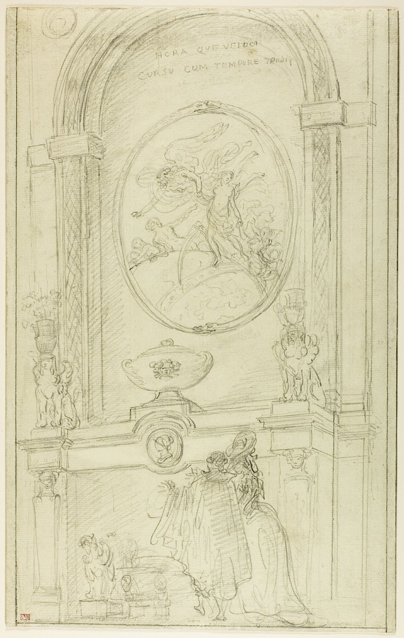 Interno con coppia davanti a una canna fumaria da Hubert Robert