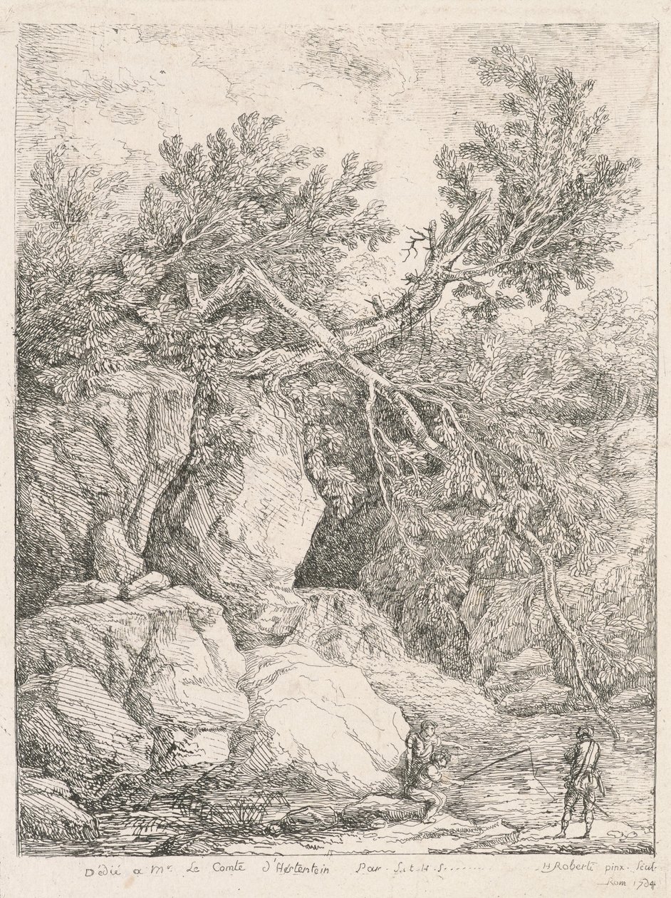 Paesaggio con un albero caduto da Hubert Robert