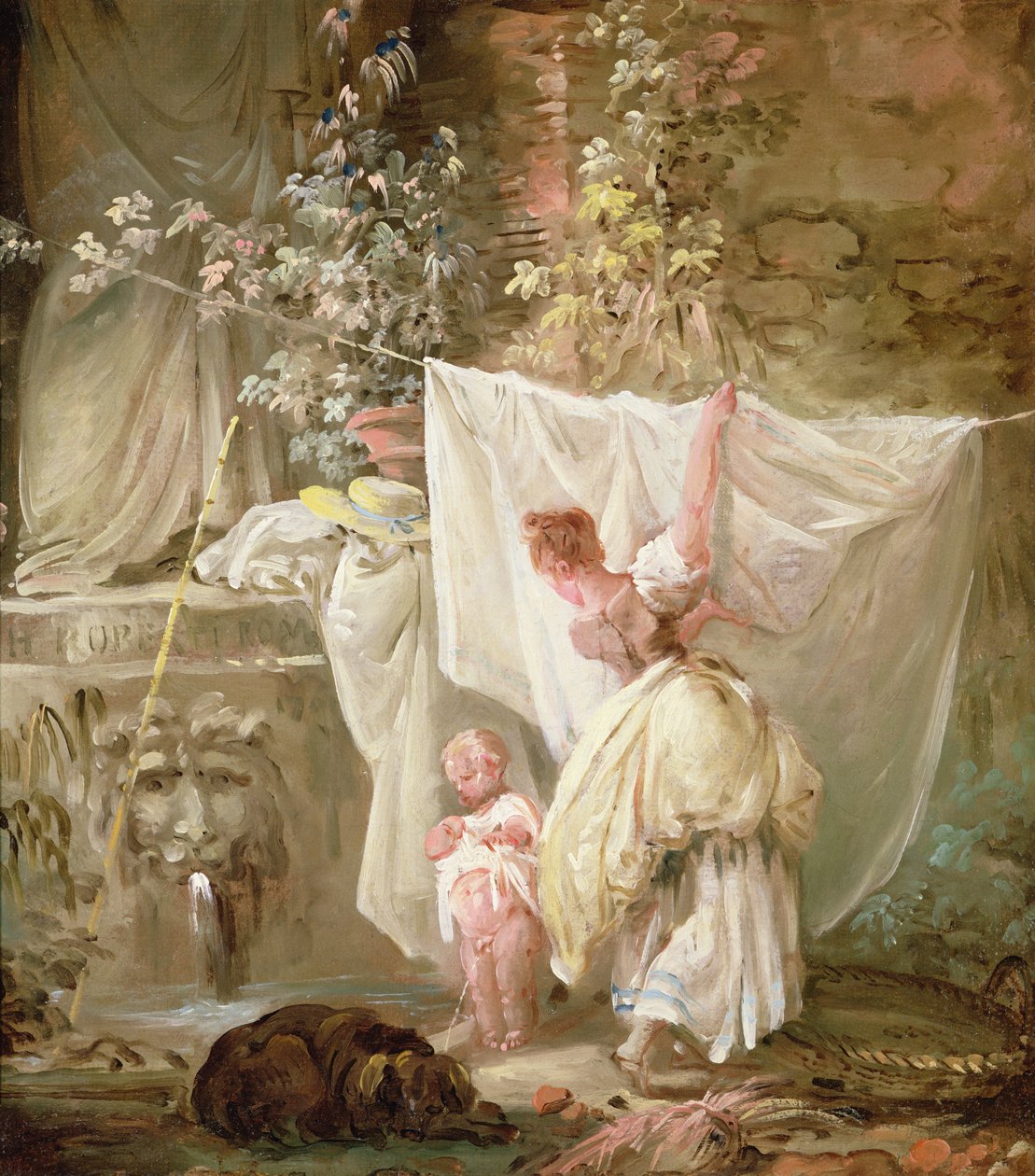 Lavandaia e bambino, 1761 da Hubert Robert