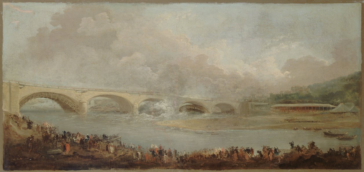 Le décintrement du pont de Neuilly, il 22 settembre 1772, tra il 1772 e il 1775 da Hubert Robert