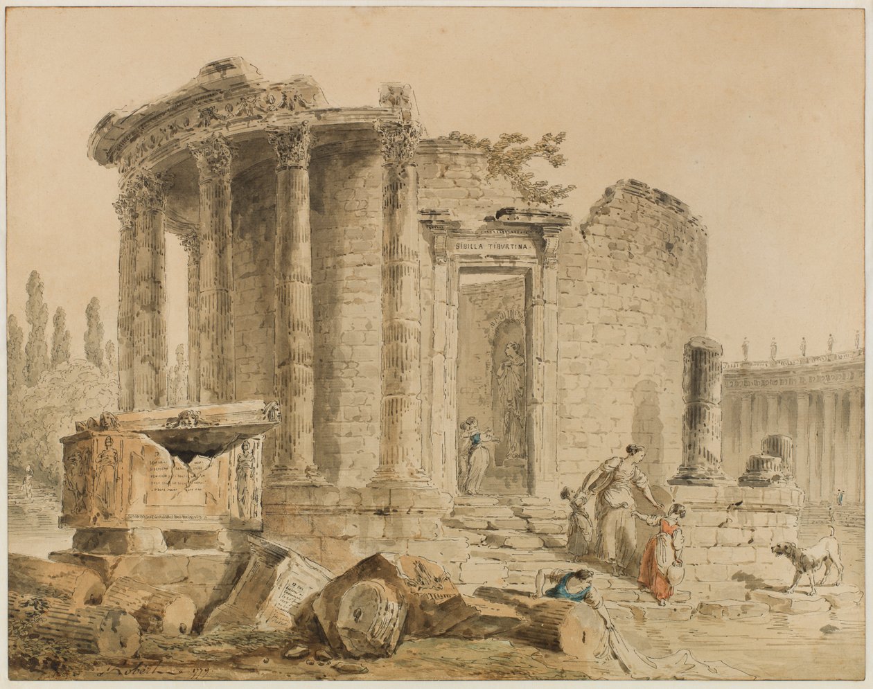 Der Tempel der Tiburtinischen Sibylle: Erinnerung an den Tempel der Sibylle in Tivoli da Hubert Robert