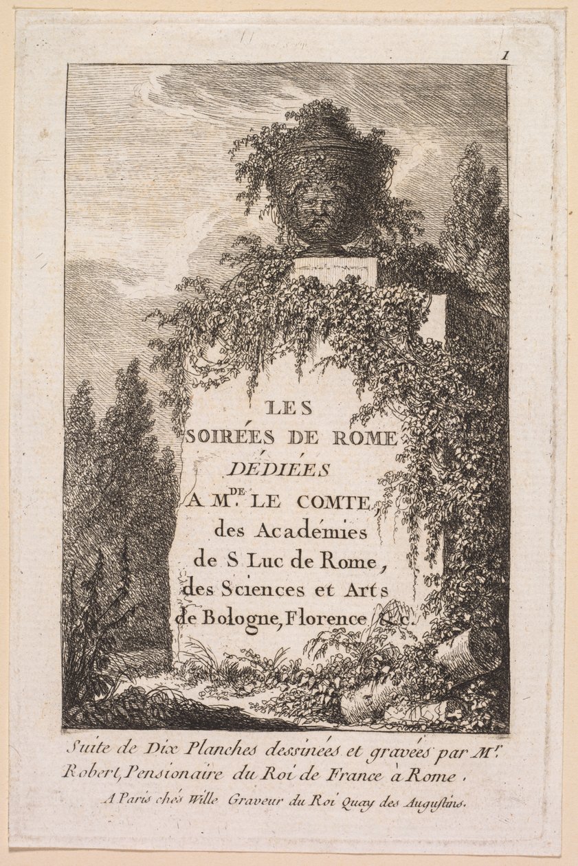 Le serate di Roma: pagina del titolo da Hubert Robert