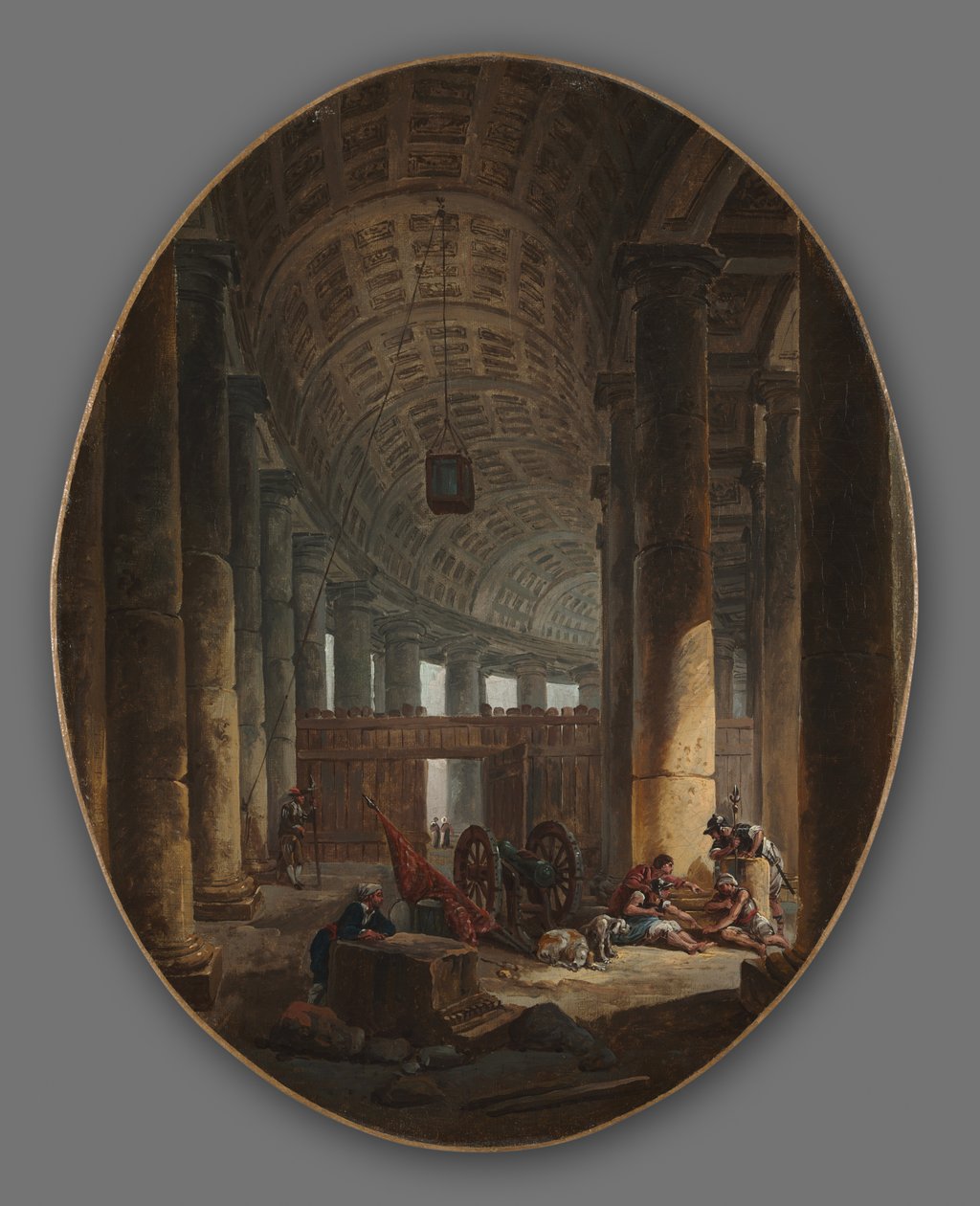 Coppia di dipinti: La Colonnata di San Pietro a Roma durante il Conclave e La Grotta..., c. 1769 da Hubert Robert