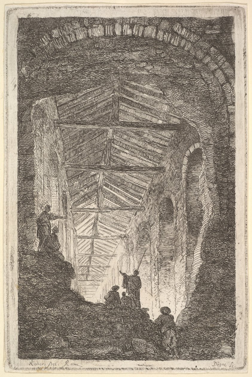 Tavola 10: La Galleria Antica: una grande galleria coperta, luce che entra dal retro da Hubert Robert