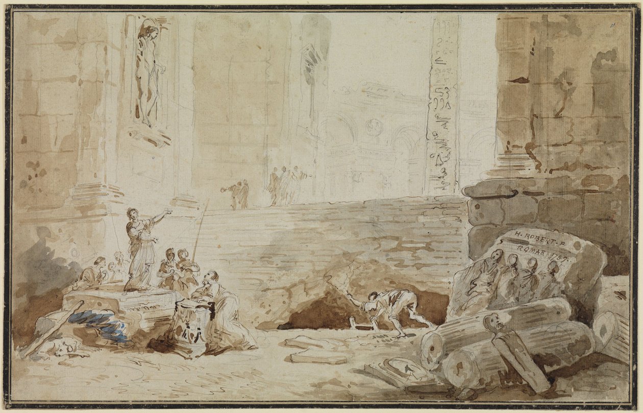 Capriccio romano con cantante di strada da Hubert Robert