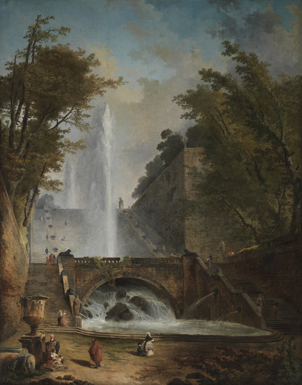 Scala e fontana nel parco di una villa romana da Hubert Robert