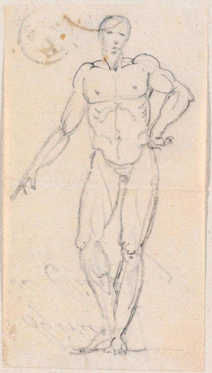 Statua di un Nudo Maschile con Mano sul Fianco da Hubert Robert
