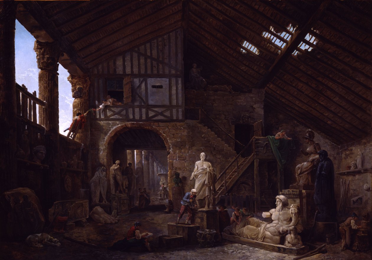 Atelier di un restauratore di antichità a Roma da Hubert Robert