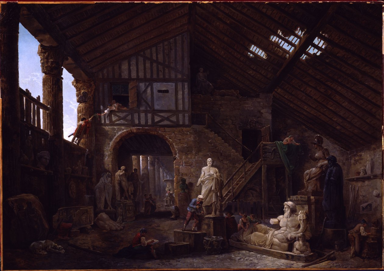 Studio di un restauratore di antichità a Roma da Hubert Robert