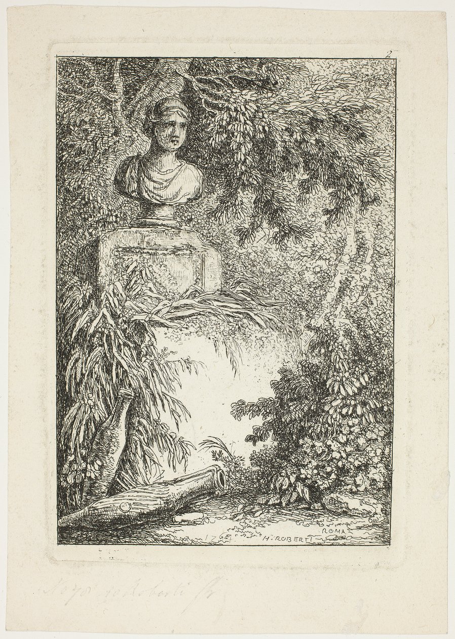 Il busto, tavola due da Le serate di Roma da Hubert Robert