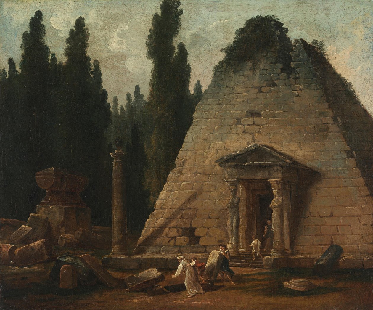 La piramide nei giardini di Mauperthuis da Hubert Robert