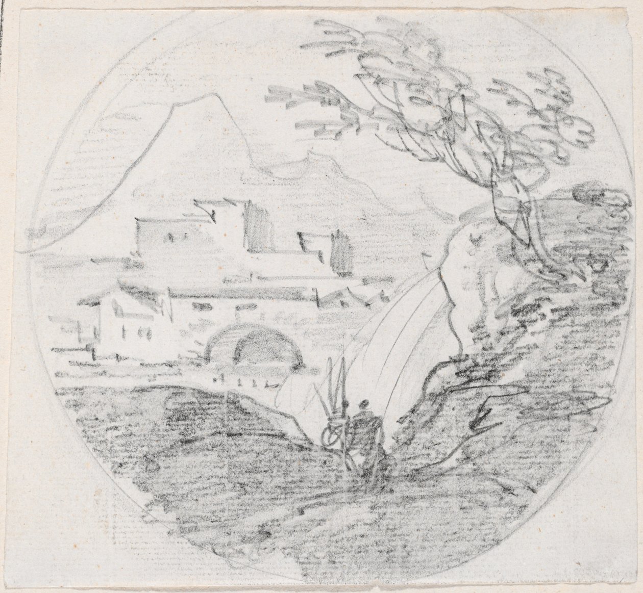 Vista da una Cresta su un Villaggio e Montagna Distante da Hubert Robert