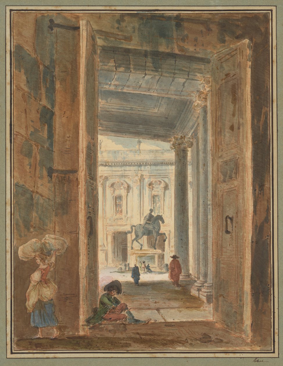 Veduta del Campidoglio con la statua di Marco Aurelio da Hubert Robert