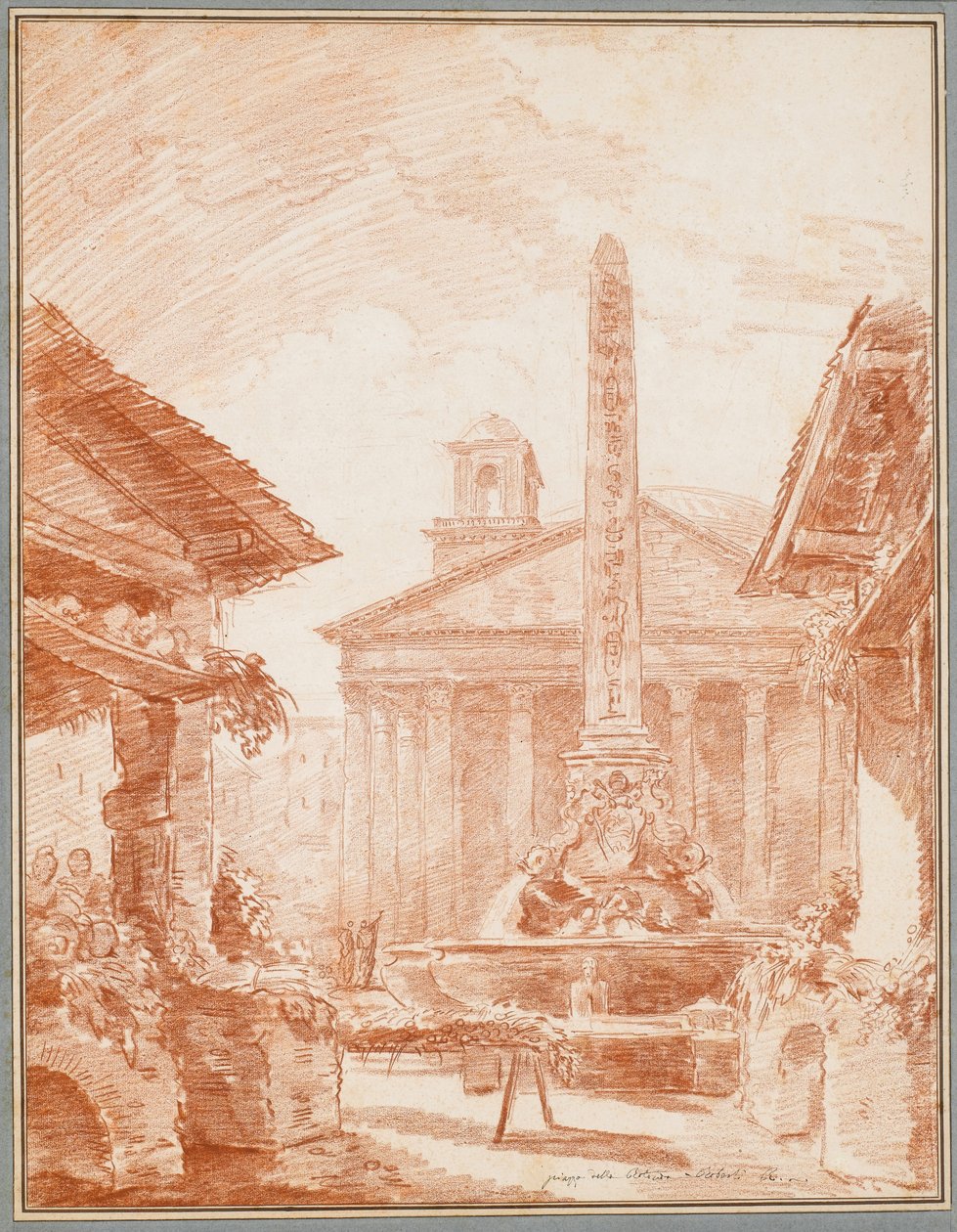 Veduta della Piazza della Rotonda a Roma con la fontana dei Tritoni e la facciata del Pantheon da Hubert Robert