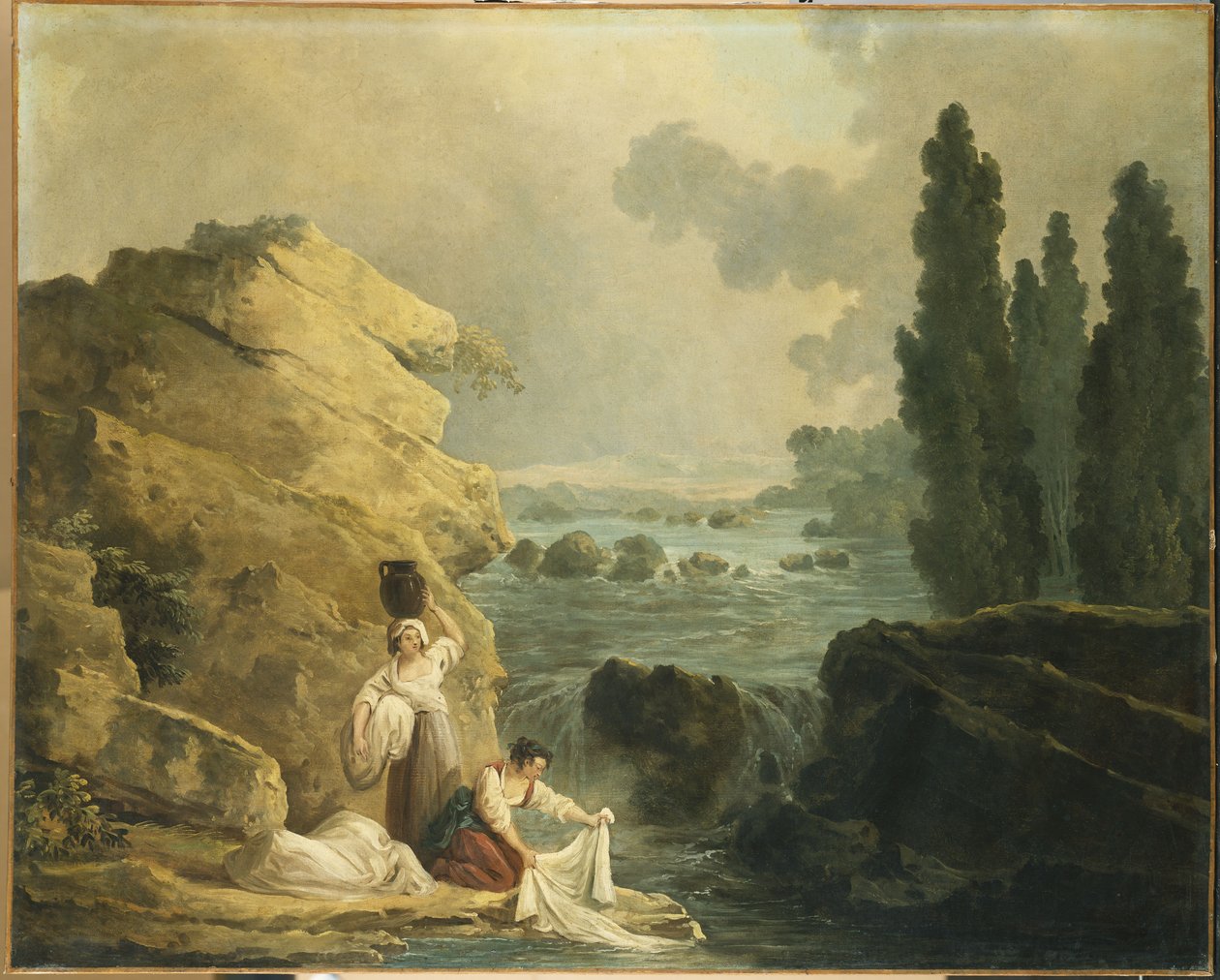 Lavandaie presso una cascata da Hubert Robert