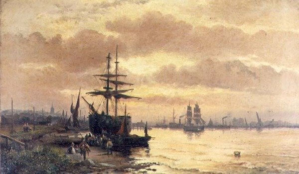 Pescatori sulla riva di un estuario al tramonto da Hubert Thornley