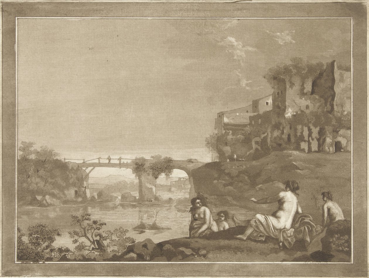 Paesaggio con ninfe che fanno il bagno da Hubertus van Hove