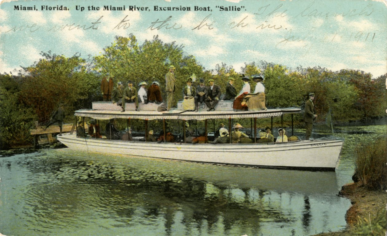 Escursione sul fiume Miami con la barca Sallie, c.1910 da Hugh C. Leighton Co.
