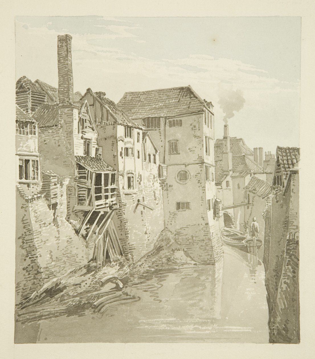 Fossato e Muro del Castello dal Ponte della Regina, Muro della Città a sinistra, 1820 da Hugh ONeill