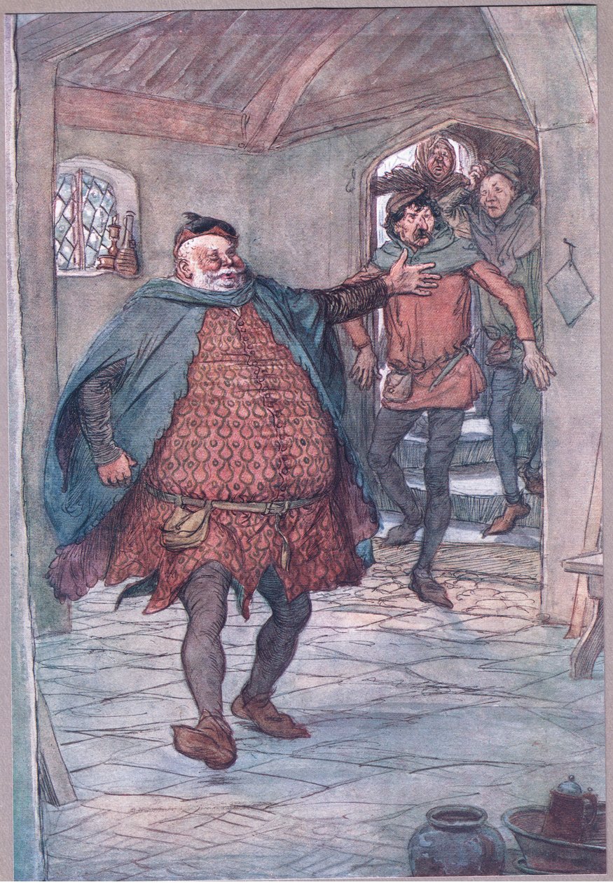 Entrano Falstaff, pistola, Nym e Bardolph (illustrazione da Le allegre comari di Windsor, 1910) da Hugh Thomson