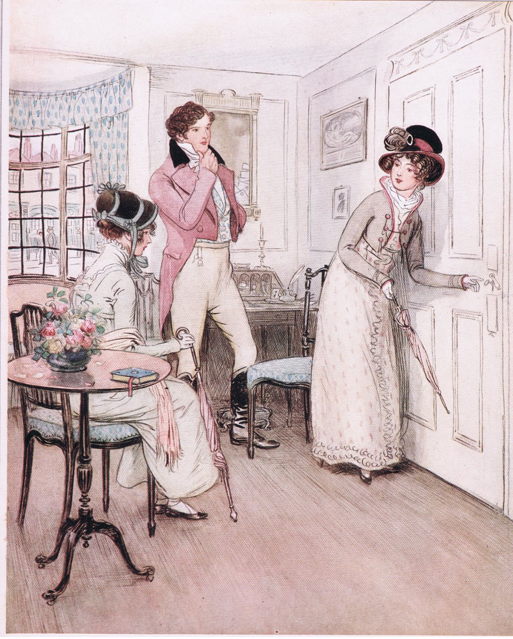 Miss Henrietta e Miss Fanny, incoraggiate da questa simpatia, si avvicinano alla porta della camera da letto interessante da Hugh Thomson