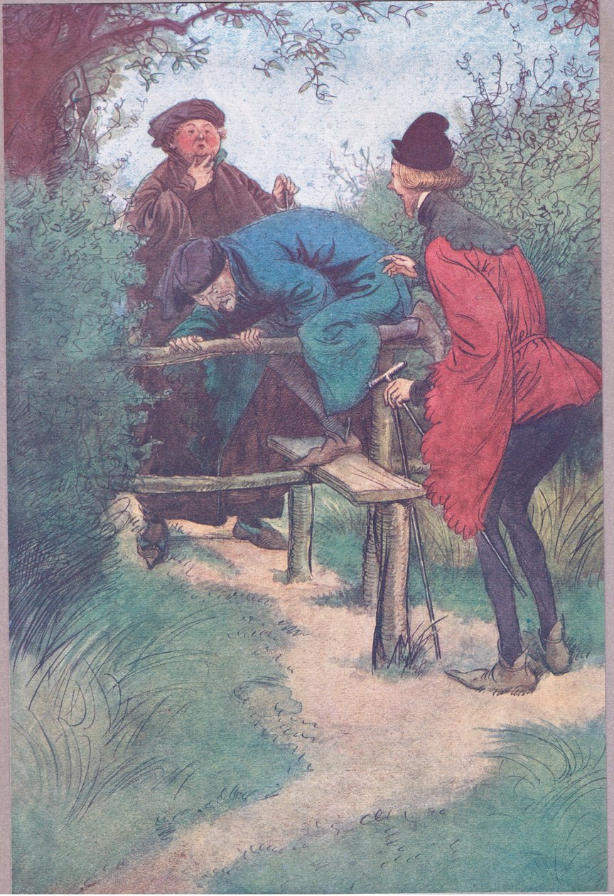 Ecco che arriva il mio padrone, il signor Shallow e un altro gentiluomo da Frogmore, illustrazione da Le allegre comari di Windsor, 1910 da Hugh Thomson