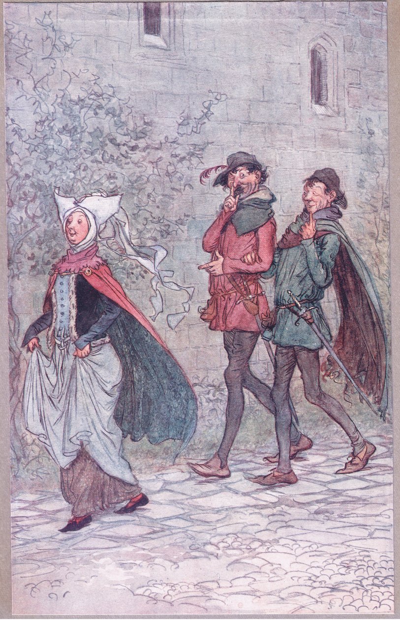 Quando la signora Bridget perse il manico del suo ventaglio (illustrazione da Le allegre comari di Windsor, 1910) da Hugh Thomson