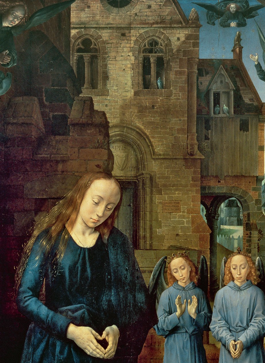 Bambino Gesù adorato dagli angeli, pannello centrale del Polittico Portinari, c.1479 (dettaglio) da Hugo van der Goes