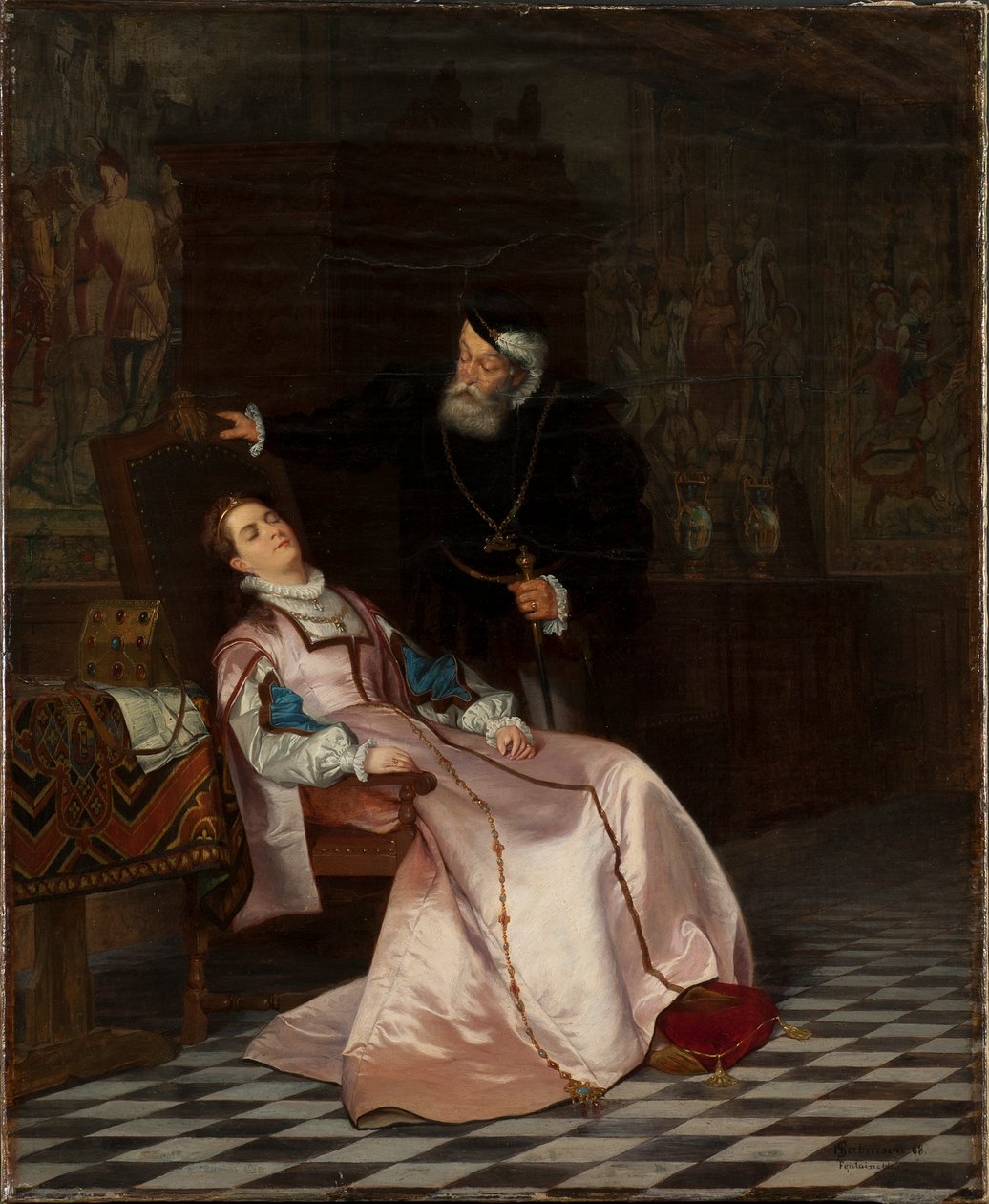 Gustav Vasa trova la sua consorte Catherine Stenbock dormire e la sente dire Re Gösta ti amo... da Hugo Salmson