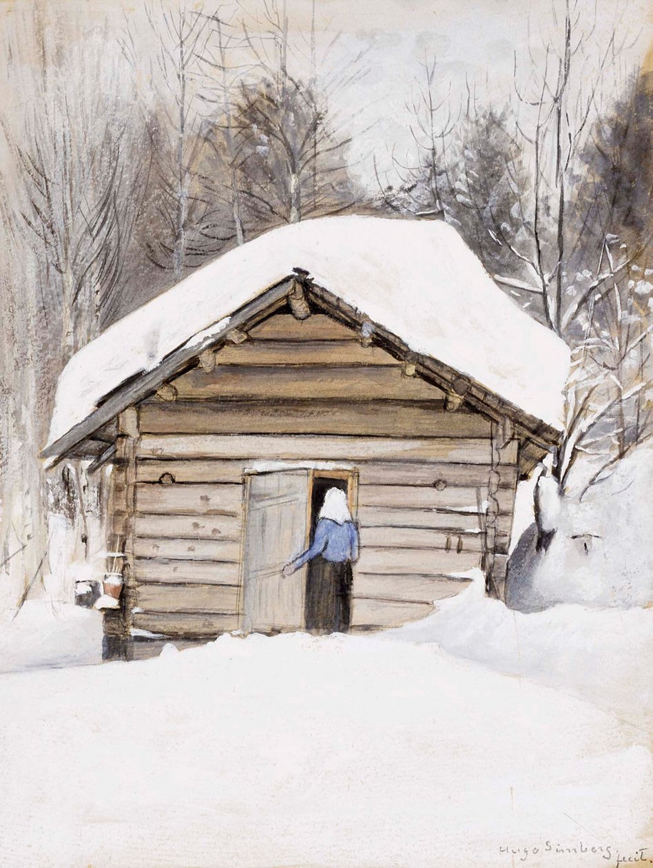 Anziana donna sulla porta della sauna da Hugo Simberg