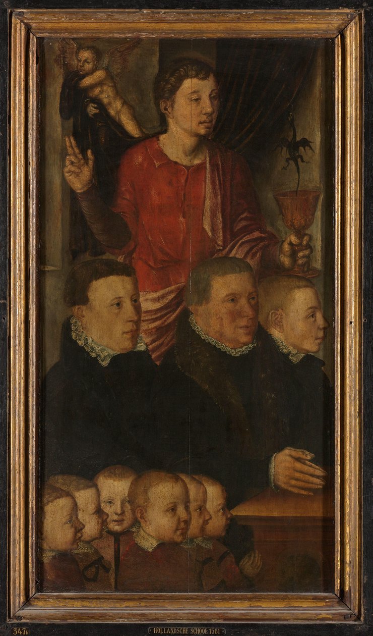 Ala sinistra di un trittico commemorativo, precedentemente chiamato trittico commemorativo Gertz, con nove ritratti di donatori maschi con San Giovanni Evangelista (interno) e San Pietro (esterno) da Hugo van der Goes (copy after)