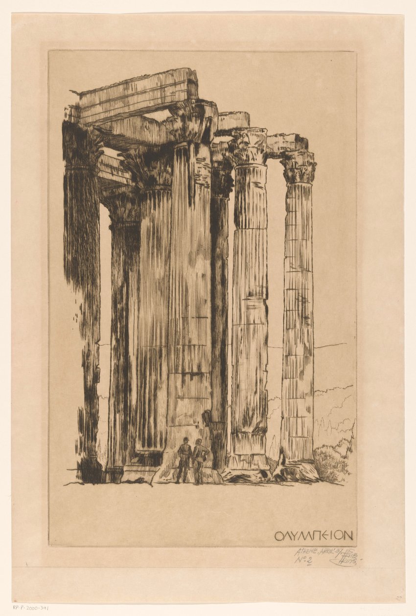 Olympieion con due uomini davanti a una colonna da Huib Luns (signed by artist)