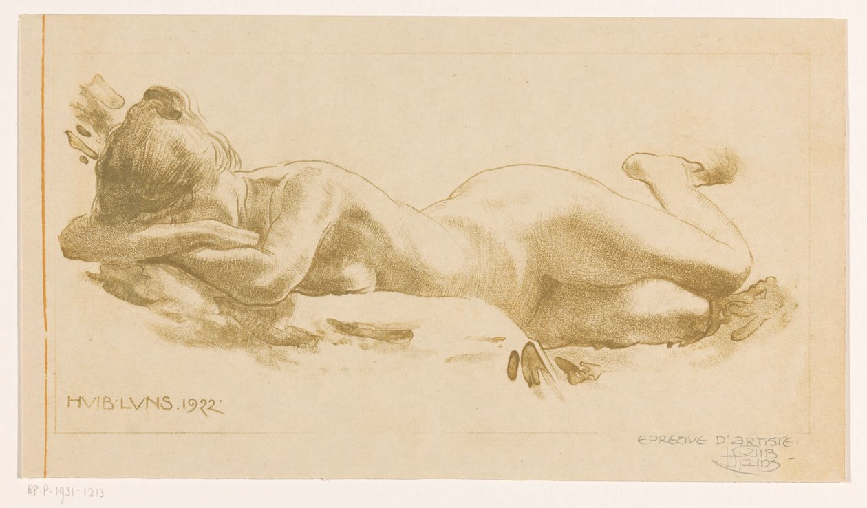 Donna nuda sdraiata in avanti da Huib Luns (signed by artist)