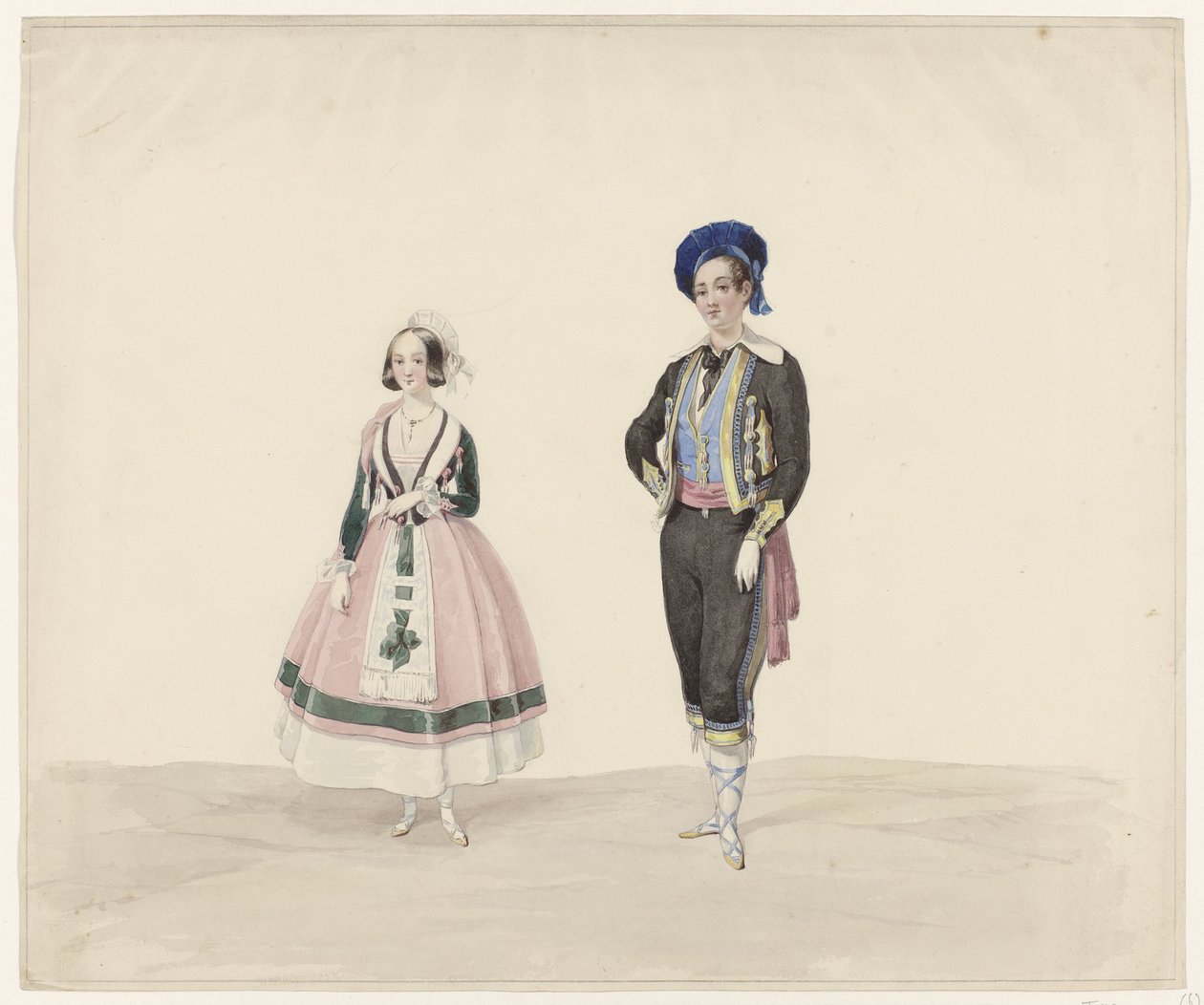 Uomo e donna in costume storico, 1841 da Huib van Hove Bz