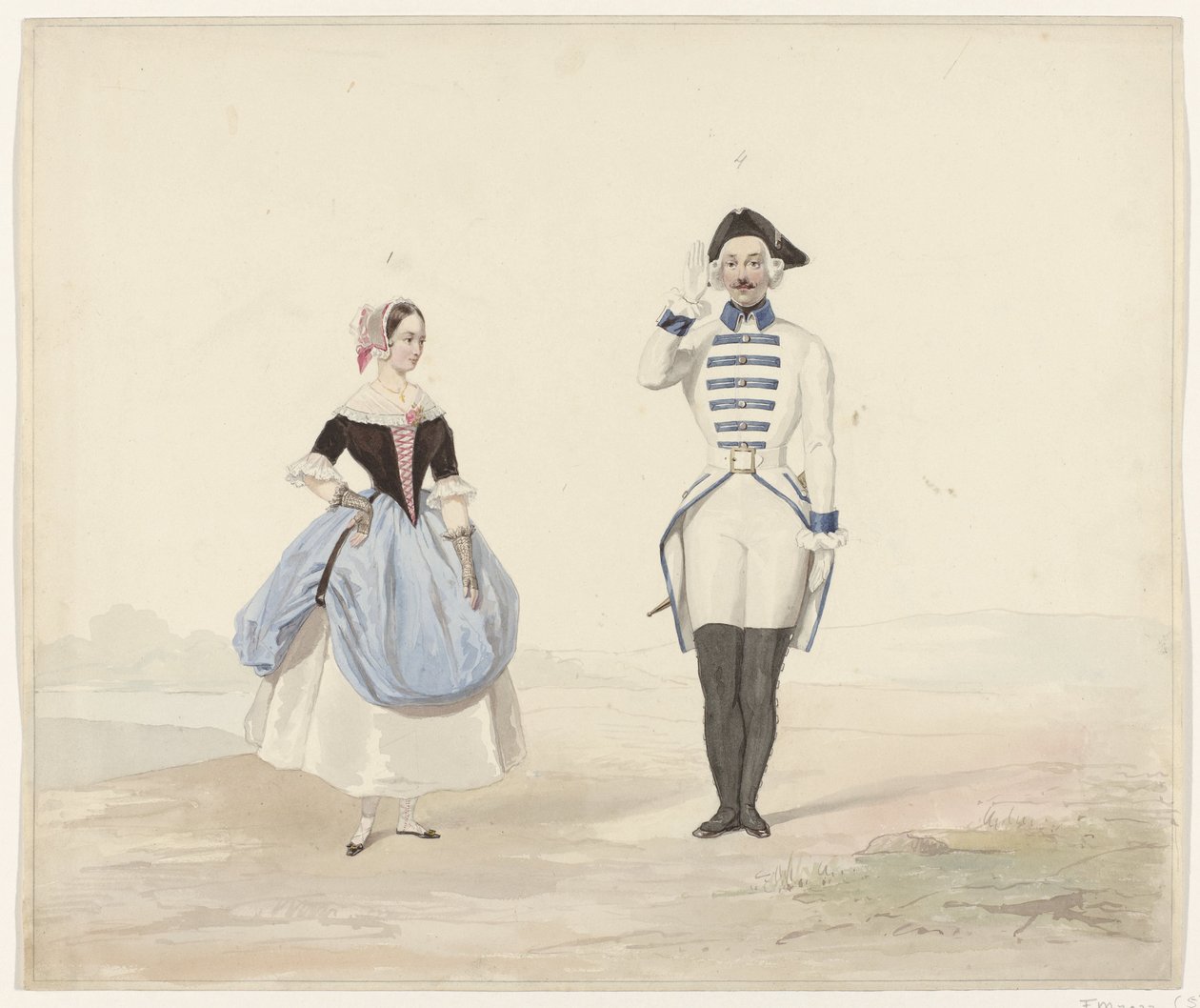 Uomo e donna in costume storico, 1841 da Huib van Hove Bz