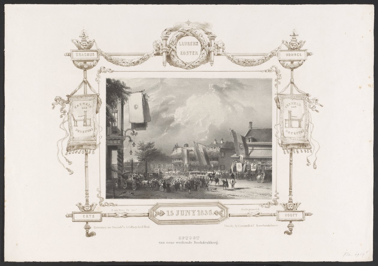 Processione con una tipografia, 1836 da Huib van Hove Bz