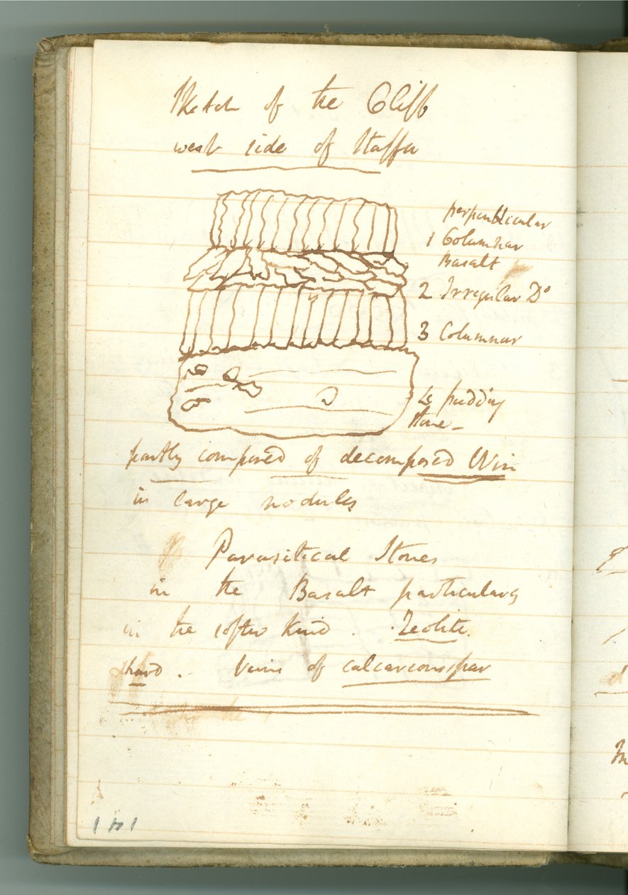 Schizzo della scogliera lato ovest di Staffa, pagina dal taccuino personale di Sir Humphry Davy da Humphry Davy