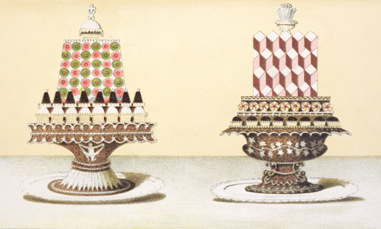 Progetto per la presentazione di dessert, illustrazione da un libro di cucina ungherese sulla cucina francese, c.1880 da Hungarian School