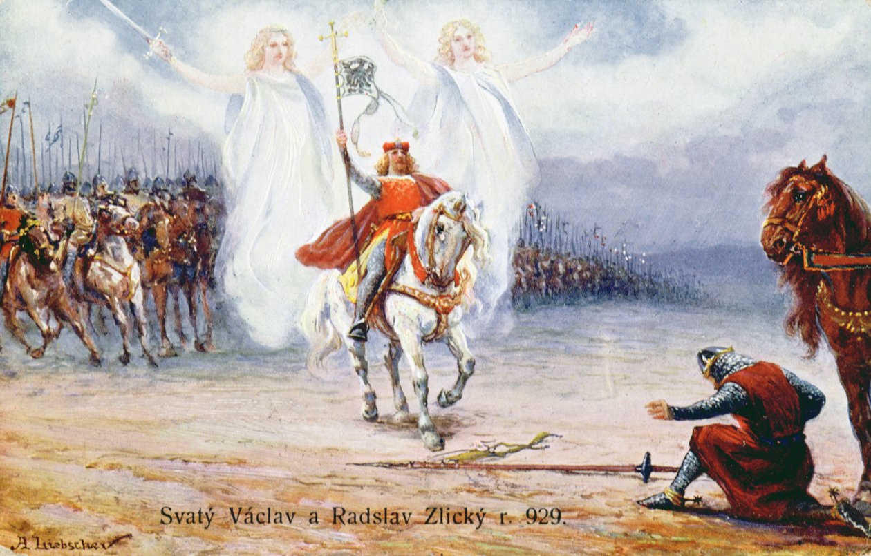 Il Duca di Kourim si arrende a San Venceslao dopo aver visto due angeli accompagnare il santo da Hungarian School