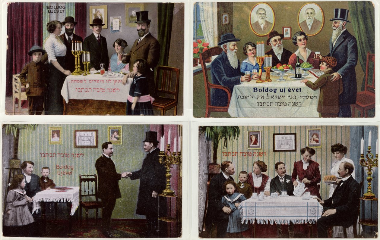 Cartoline raffiguranti la famiglia ebraica a Rosh Hashanah da Hungarian School