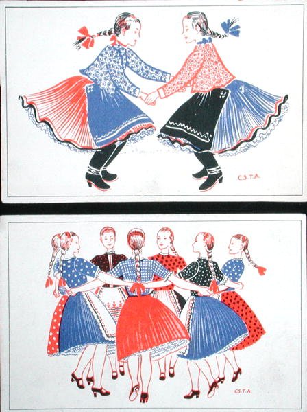 Cartoline raffiguranti danze tradizionali ungheresi, c.1947-48 da Hungarian School