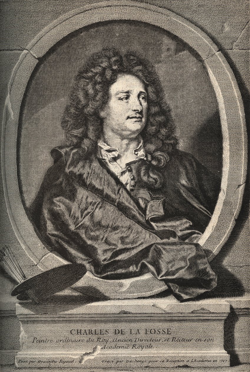 Ritratto di Charles de La Fosse (1636-1716) pittore francese - incisione di Dumchange di H. Rigaud da Hyacinthe (after) Rigaud