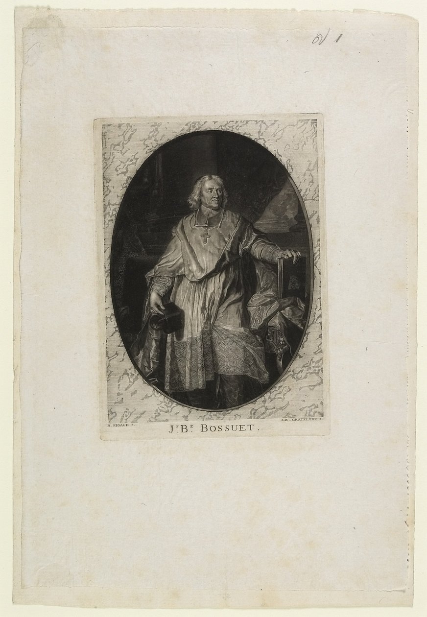 J.B. Bossuet (in piedi), inciso da Jean-Baptiste de Grateloup da Hyacinthe Francois Rigaud