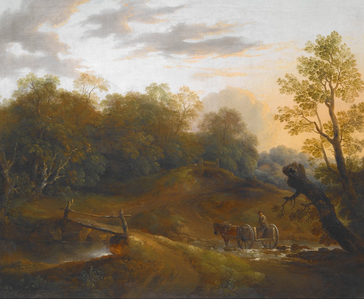 Carro di pony che attraversa un ruscello nel bosco da II Barker Benjamin