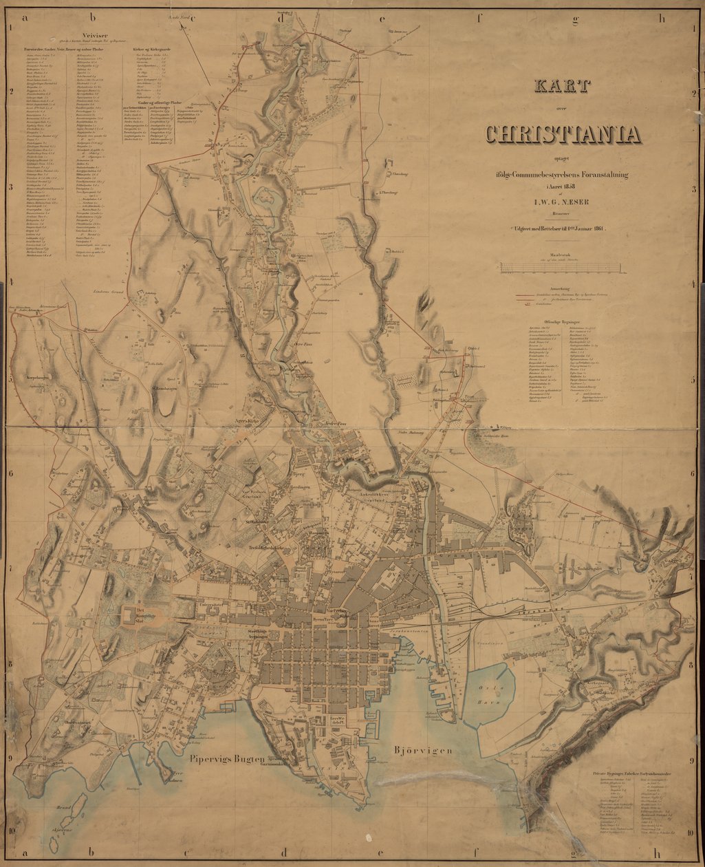 Mappa di Christiania da I.W.G. Næser