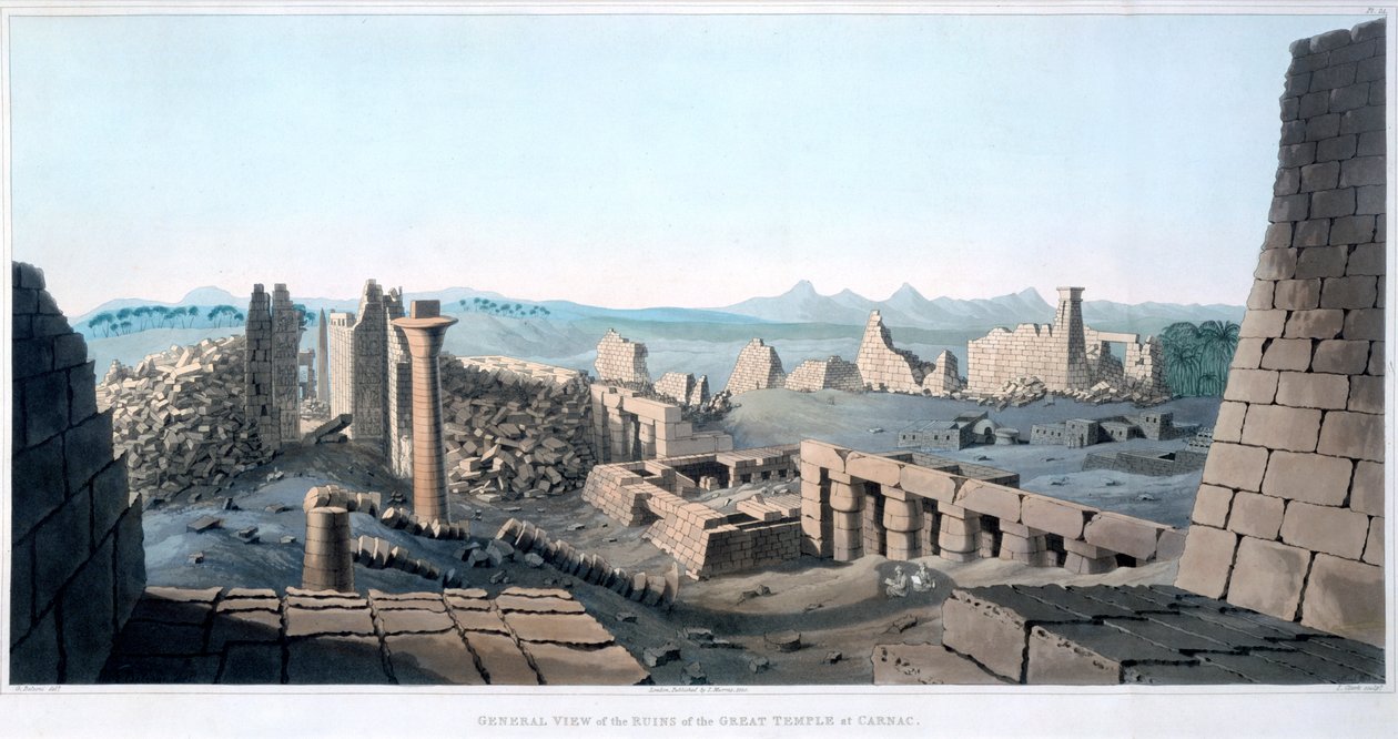 Veduta generale delle rovine del Grande Tempio di Karnak, Egitto, 1820 da I Clark
