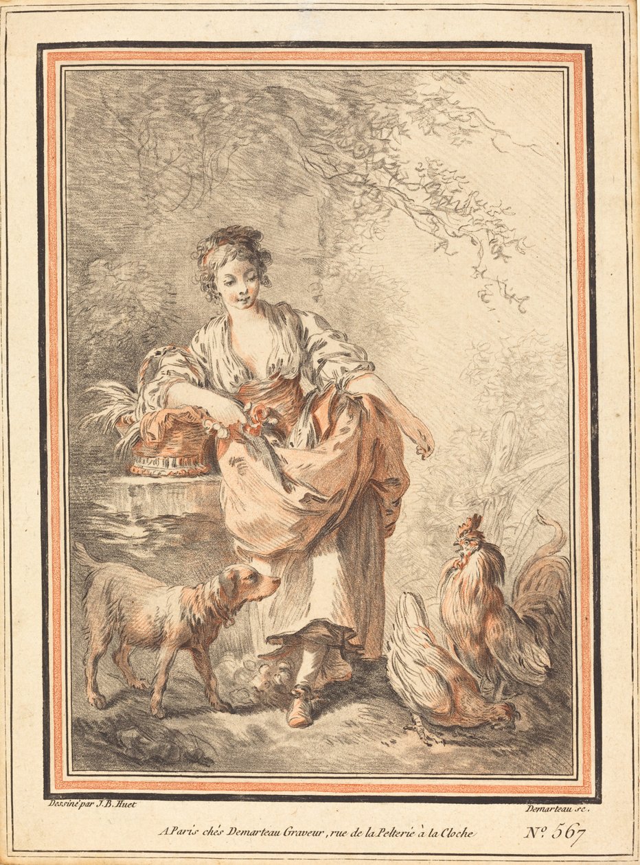Donna che Nutre i Polli da I Gilles Antoine Demarteau after Jean Baptiste Hüet