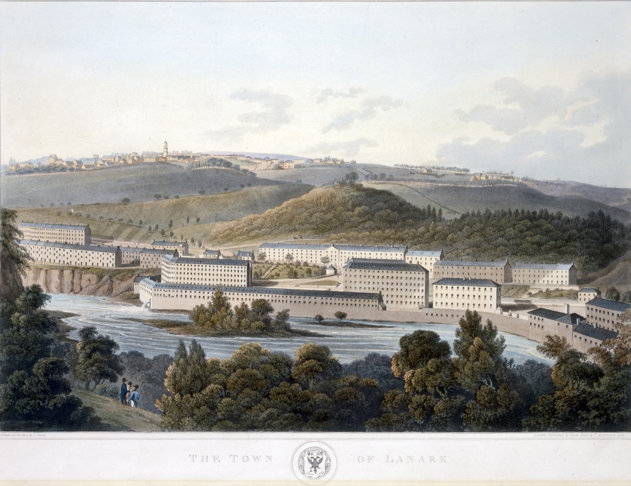 La città di Lanark, da Vista della Scozia, 1824-25 da I after Clark