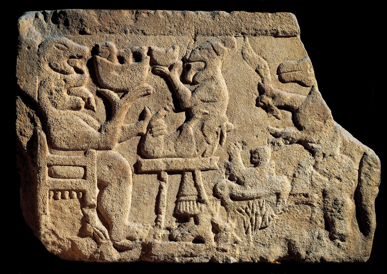 Arte iberica: bassorilievo che rappresenta una scena di banchetto mitologico da Iberian
